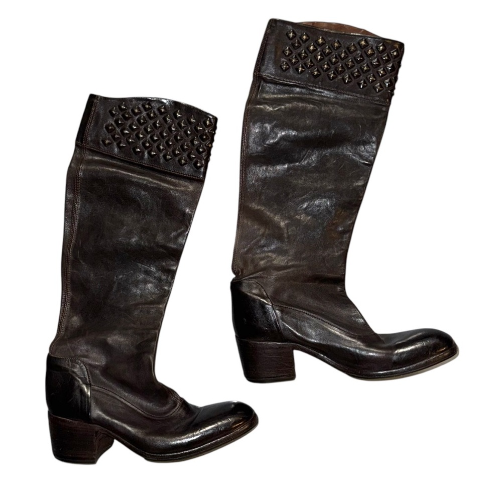 Alberto fasciani black brown studded below the knee riding boots Sz 37